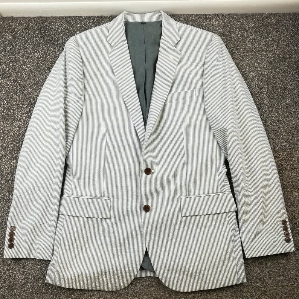 NWT J Crew Sport Coat Blazer Seersucker Thompson Striped Blue 38R $168